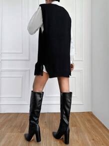 SHEIN Cottnline Solid Split Hem Dress & Blouse - Black - View 2