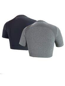 2pcs Solid Crop Sports Tee - Multicolor - View 2