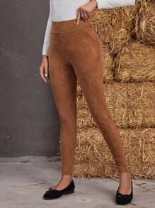 EMERY ROSE Solid High Waist Leggings - Brown - View 4