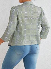 SHEIN Clasi 大碼格紋印花青果領開門襟西裝外套 - 綠色 - 查看 2