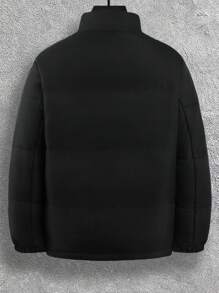 Manfinity Homme Men's Loose Fit Padded Coat With Letter Graphic And Zip-Up Closure - Black - View 2