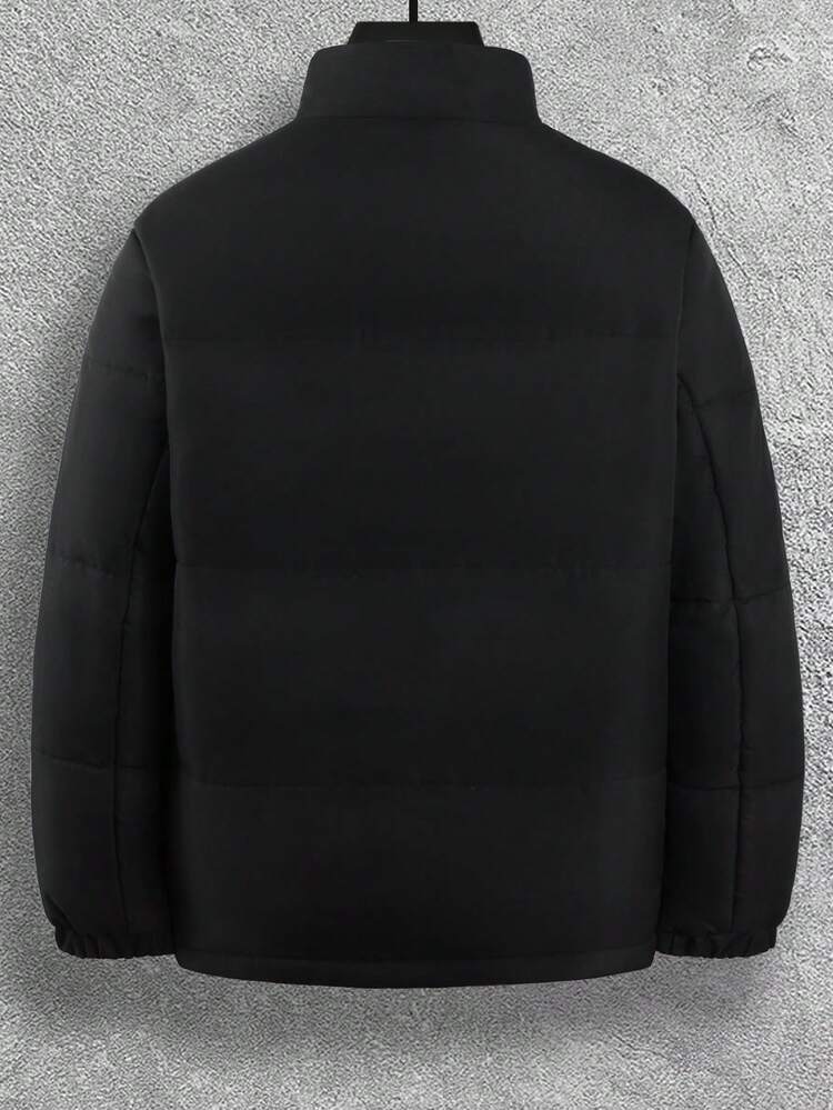 Men's Loose Fit Padded Coat With Letter Graphic And Zip-Up Closure