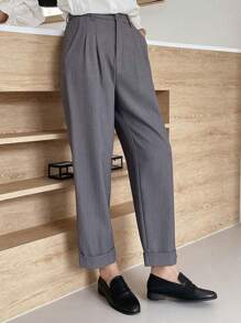 DAZY Spodnie Casual Business Solid Color Tapered Leg, Spodnie damskie wizytowe