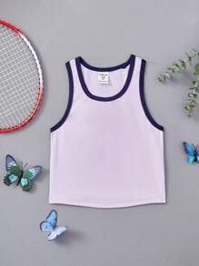 SHEIN Young Girl Contrast Binding Tank Top - Purple - View 1