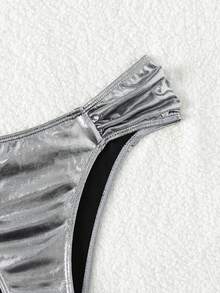 SHEIN Swim Bottom de bikini brillante fruncido lateral - Plateado - Ver 3
