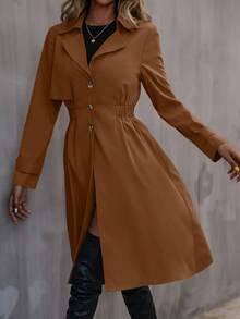 SHEIN LUNE 彈性腰帶風衣外套 - 棕色 - 查看 3