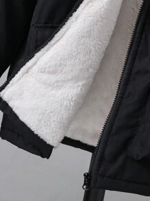 Tween Boy 1 件熊装饰毛绒装饰泰迪熊衬里连帽加厚外套