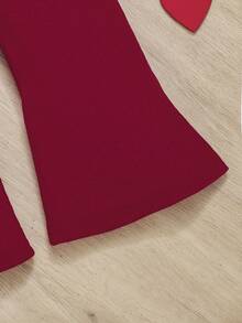 SHEIN 2pcs Baby Girl Casual Knit Turtleneck Top And Flared Pants Set - Burgundy - View 4