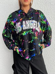 SHEIN EZwear Plus Size Reflective Splash Ink Print Sweatshirt - Multicolor - View 4