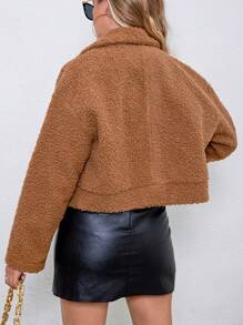 Chiquease Dây kéo Thả vai Áo Teddy Jackets - Lạc đà - Xem 2