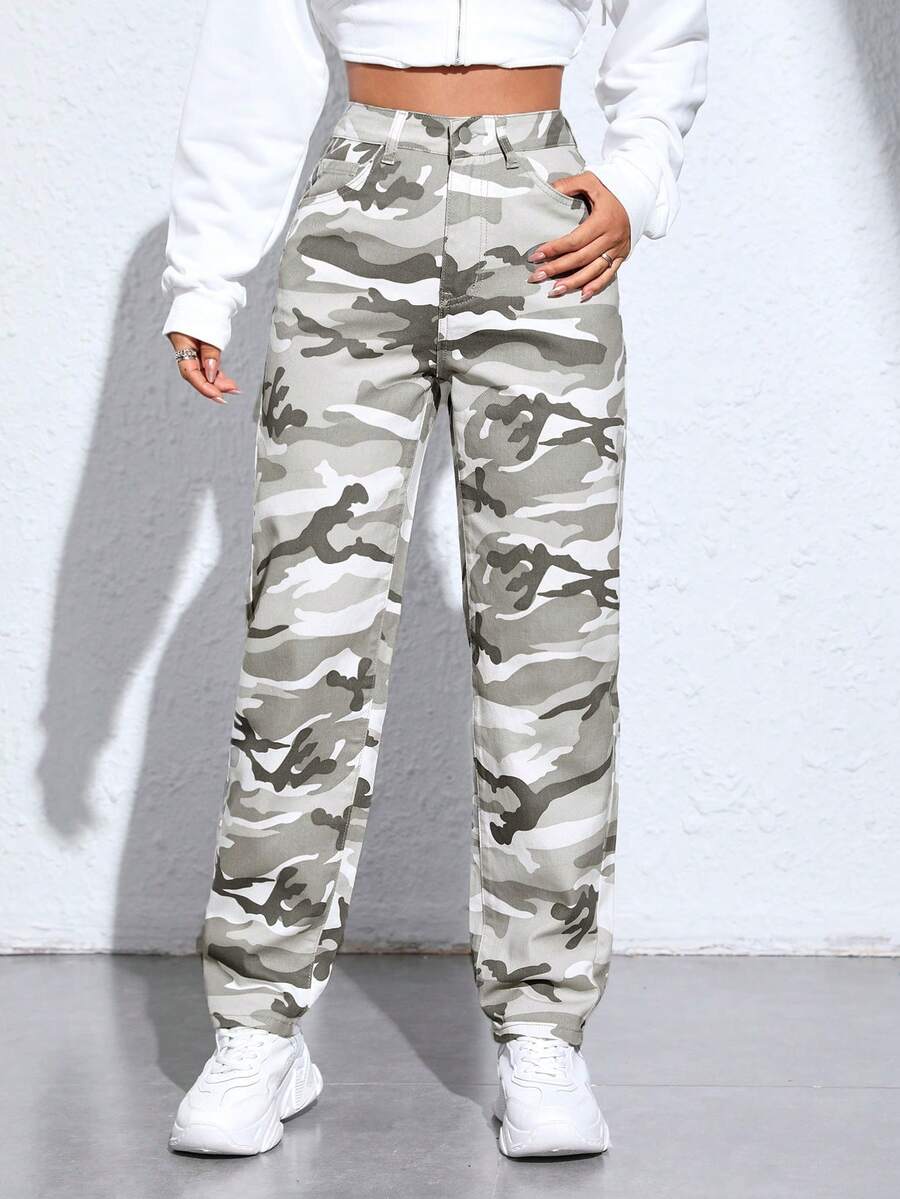 SHEIN PETITE Eo cao Camo Quần jean - Nhiều màu - Xem 1