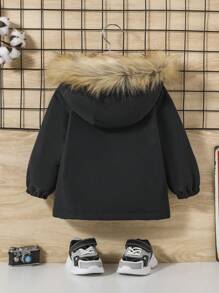 SHEIN Đứa bé trai Đồ họa Chữ cái Lót Teddy Trang trí Fuzzy Áo trùm đầu - Nhiều màu - Xem 2