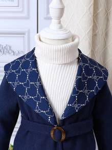 Baby Girl 1pc Geo Print Belted Overcoat - Royal Blue - View 3