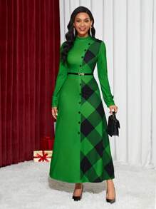 SHEIN Lady Argyle Print Button Front Dress Without Belt - Multicolor - View 6