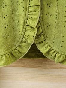 SHEIN Young Girl Eyelet Embroidery Ruffle Trim Jacket - Green - View 3