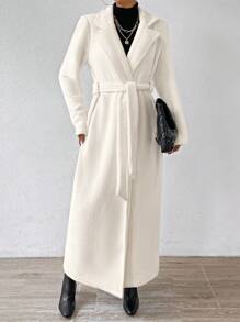 Chiquease Lapel Neck Belted Coat - White - View 4