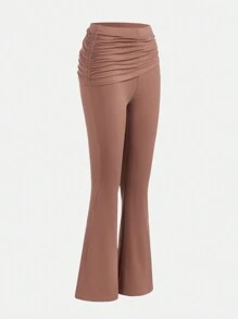 青少年女孩褶邊喇叭褲 - 卡其色 - 查看 4