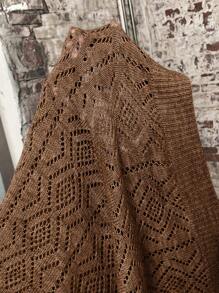 SHEIN LUNE 1pc Pointelle Knit Raglan Sleeve Cardigan,Long Sleeve Tops In Fall/Winter