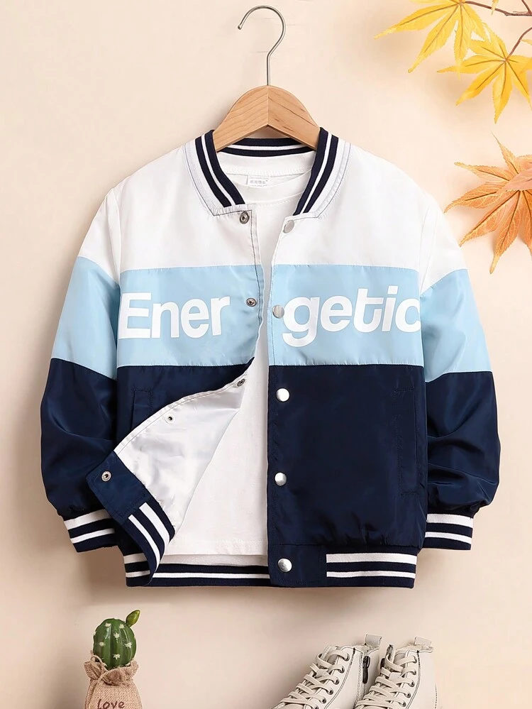 Tween Boy Colorblock Baseball Collar Comfortable Jacket