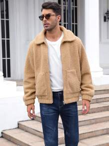 Nam Dây kéo Áo Teddy Jackets - Lạc đà - Xem 3