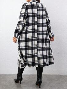 SHEIN LUNE Plus Plaid Lapel Neck Overcoat - Multicolor - View 2