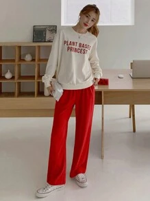 DAZY Áo nỉ hở vai in khẩu hiệu, Quần áo mùa thu - trắng - Xem 8