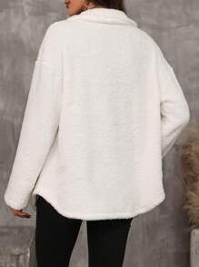 SHEIN LUNE Abrigo teddy panel de cuadros de hombros caídos - Multicolor - Ver 2