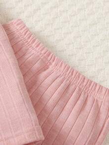 SHEIN Young Girl High Neck Hanky Hem Tee & Flare Leg Pants - Dusty Pink - View 5