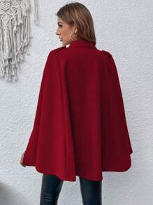 EMERY ROSE 高领双排扣斗篷袖披风外套新年衣服 - 紅色 - 查看 2