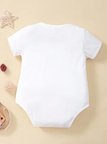 Baby Girl Slogan And Bread Print Short Sleeve Bodysuit - White - View 2