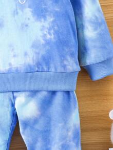 SHEIN 男嬰紮染字母圖案連帽衫和運動褲 - 彩色 - 查看 4