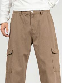 Claim Dot Loose Fit Men's Cargo Jeans With Flap Pockets On Both Sides - Brown - View 8