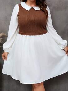 SHEIN LUNE Talla grande Vestido 2 en 1 de dos tonos de manga farol - Multicolor - Ver 1