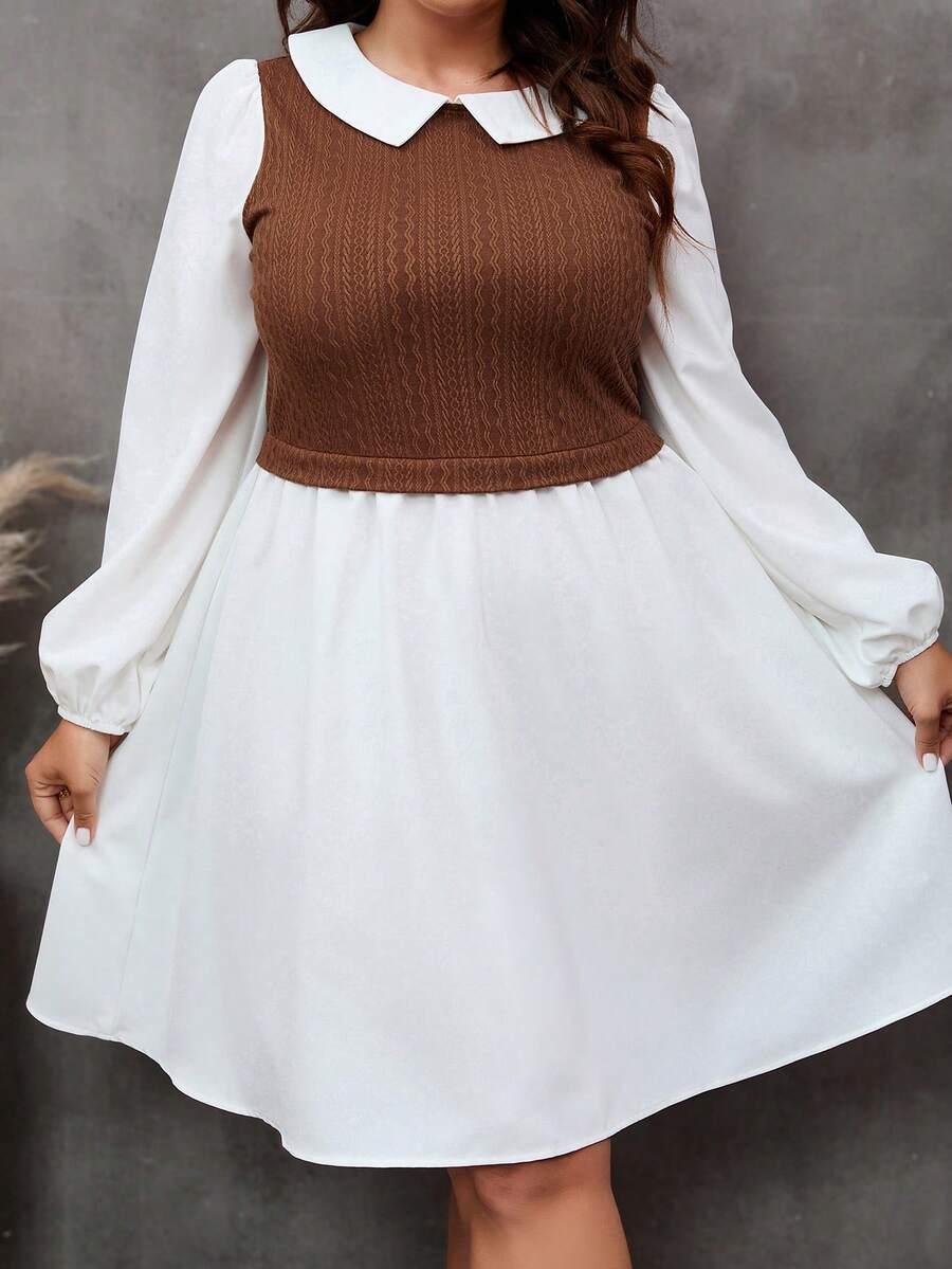 SHEIN LUNE Talla grande Vestido 2 en 1 de dos tonos de manga farol - Multicolor - Ver 1