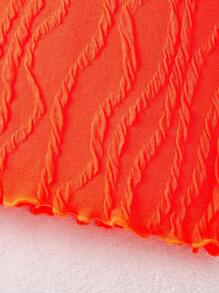 SHEIN 女小童熒光橙素色木耳邊洋裝