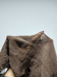 SHEIN Unity Off Shoulder Ripped Asymmetrical Hem Crop Knit Pullover Fall Winter Sweater - Khaki - View 7