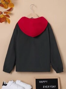 SHEIN Teenager Junge Jacke mit Nummer Grafik, Farbblock, Thermal Futter, Kapuze,