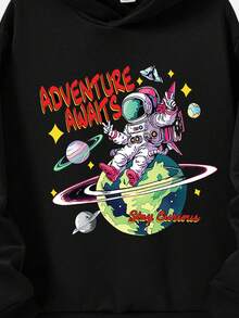 青少年男孩宇航员字母图案卫衣 - 黑色 - 查看 3