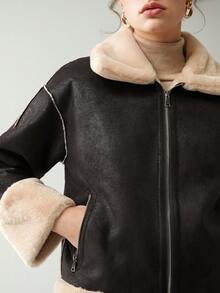 Anewsta Teddy Lined Zip Up Jacket - Maroon - View 6