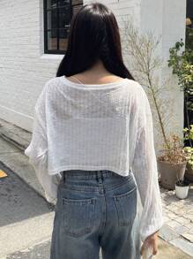 DAZY 純色垂墜肩短袖上衣 - 白色 - 查看 2