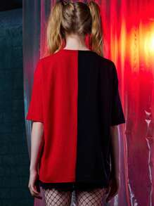 Harley Quinn | ROMWE Colorblock Figure Graphic Tee - Multicolor - View 2