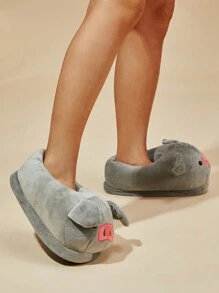 Women's Cartoon Pig Slippers Autumn/Winter, Closed-Back Warm Indoor Slippers - Grey - View 3