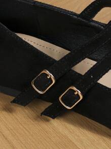 Giày bệt quai khóa đôi cho nữ, giày múa ba lê có mũi thấp, giày mũi nhọn thời trang cho mùa xuân và mùa thu - màu đen - Xem 4