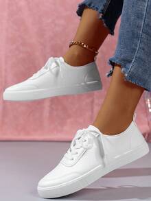 女式休閒平底滑板鞋,防滑,輕便,透氣,綁帶 - 米色 - 查看 5