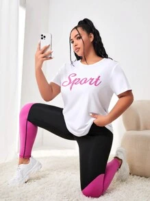 SHEIN Yoga Trendy Plus Letter Graphic Sports Set - Multicolor - View 5