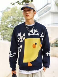 Manfinity Hypemode Men Cartoon Pattern Drop Shoulder Sweater - Multicolor - View 5