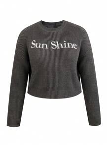 Calvaya Plus Letter Pattern Drop Shoulder Sweater