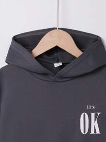 SHEIN Boys 1pc Letter Graphic Hooded Sweatshirt - Dark Grey - View 3