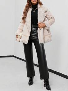 Aveloria Teddy Lined Zip Up Coat - Beige - View 3