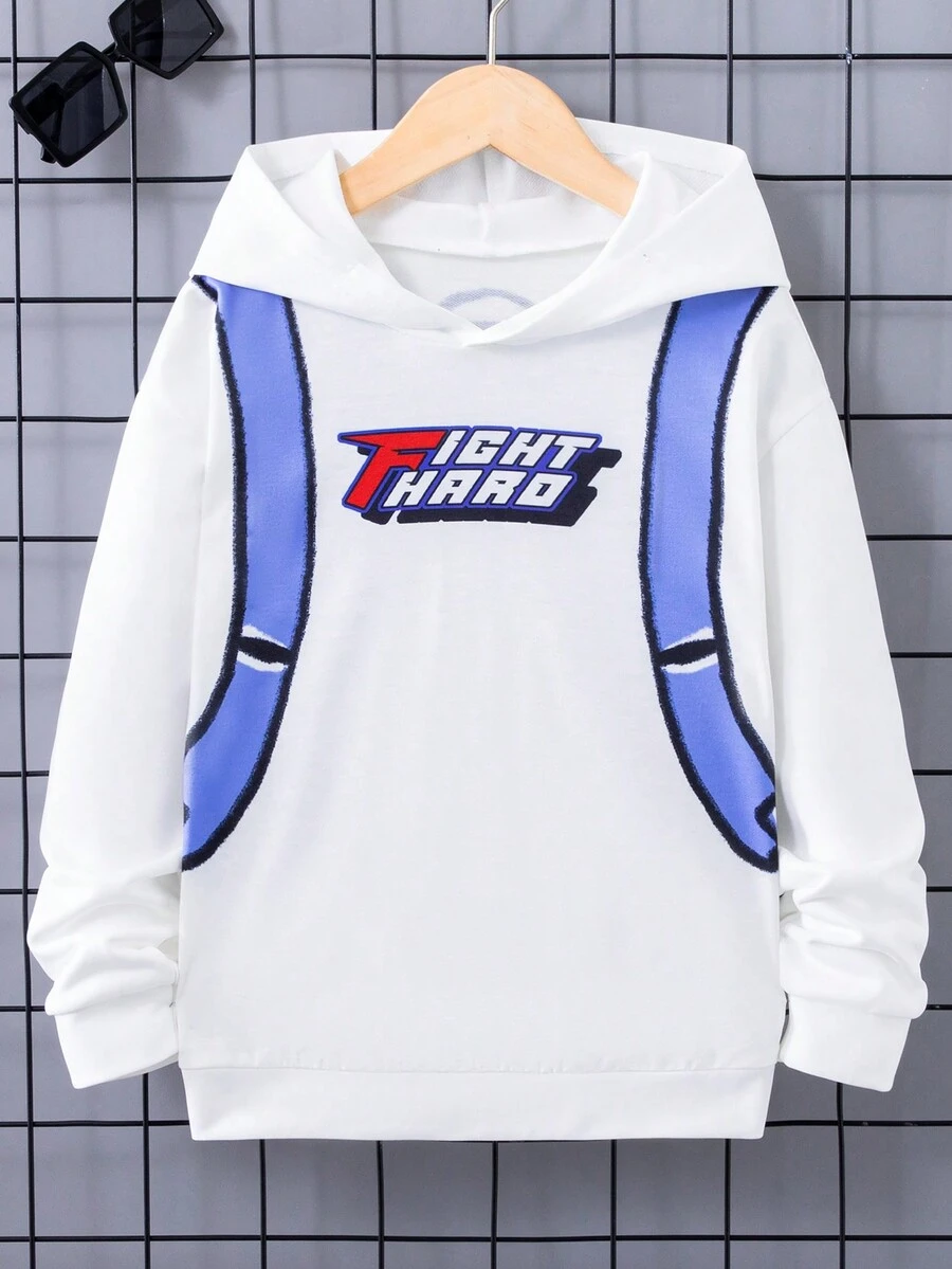 Con trai Đồ họa Chữ cái Áo nỉ có mũ - trắng - Xem 1